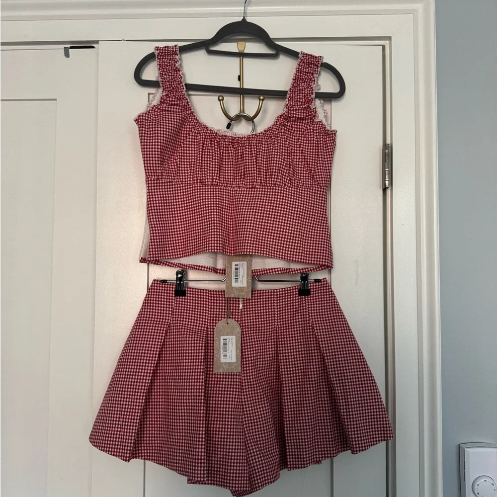 Meshki Red Gingham Two-Piece Mini Dress Set
